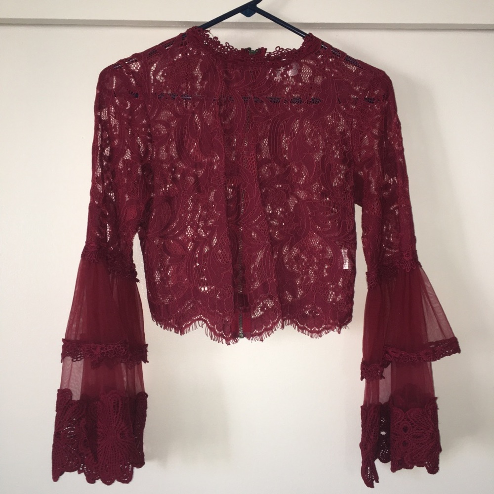 Seek The Label lace bell sleeve crop top